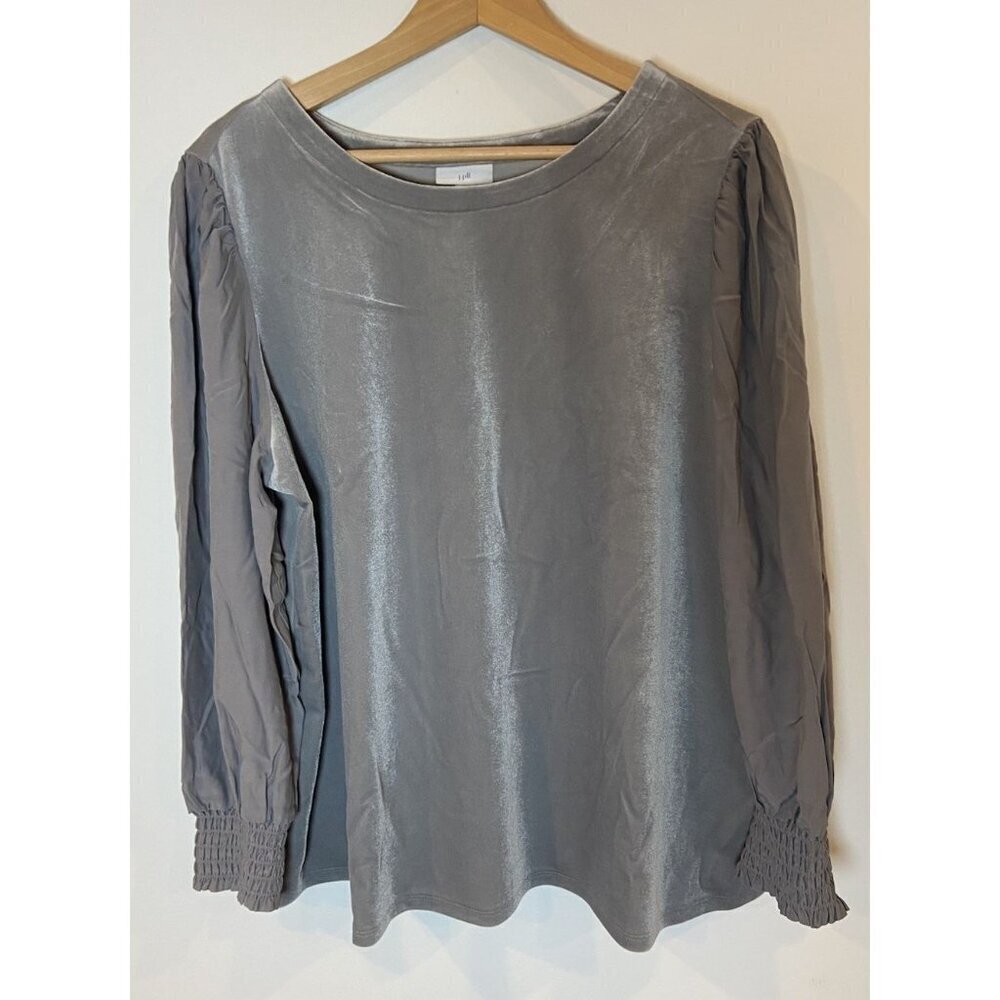 NWT J.Jill Blouse Velvet Puff Sleeve Gray Size XL Petite XLP New